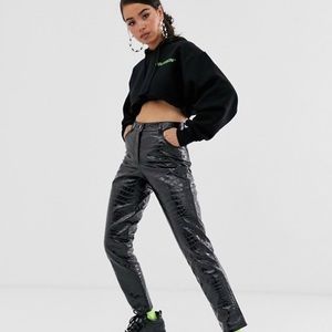 COLLUSION leather look snake pants in black